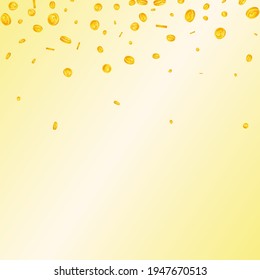 American dollar coins falling. Exotic scattered USD coins. USA money. Marvelous jackpot, wealth or success concept. Vector illustration.