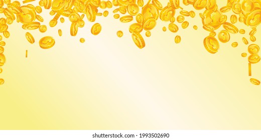 American dollar coins falling. Impressive scattered USD coins. USA money. Bewitching jackpot, wealth or success concept. Vector illustration.