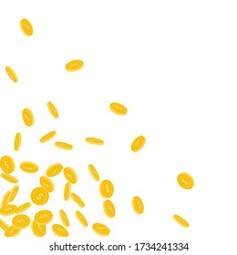 American dollar coins falling. Scattered small USD coins on white background. Tempting scattered bottom left corner vector illustration. Jackpot or success concept.
