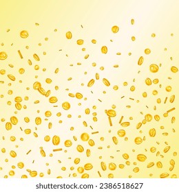 American dollar coins falling. Scattered gold USD coins. USA money. Global financial crisis concept. Square vector illustration.