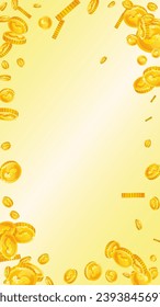 American dollar coins falling. Scattered gold USD coins. USA money. Jackpot wealth or success concept. Vector illustration.