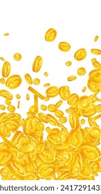 American dollar coins falling. Scattered gold USD coins. USA money. Great business success concept. Vector illustration.