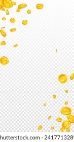 American dollar coins falling. Scattered gold USD coins. USA money. Great business success concept. Vector illustration.