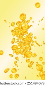 American dollar coins falling. Scattered gold USD coins. USA money. Jackpot wealth or success concept. Vector illustration.