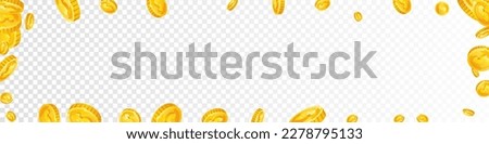 American dollar coins falling. Scattered gold USD coins. USA money. Global financial crisis concept. Panoramic vector illustration.
