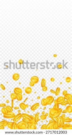 American dollar coins falling. Scattered gold USD coins. USA money. Global financial crisis concept. Vector illustration.