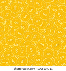 American Dollar Coins Seamless Pattern. Fresh Scattered USD Coins. Big Win Or Success Concept. USA Disorderly Flat Money Pattern. Coin Tile Vector Illustration.