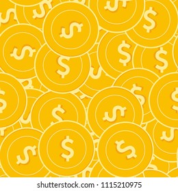 American dollar coins seamless pattern. Fine scattered USD coins. Big win or success concept. USA chaotic flat money pattern. Coin tile vector illustration.