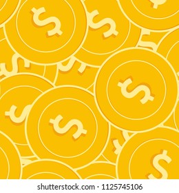 American dollar coins seamless pattern. Favorable scattered USD coins. Big win or success concept. USA big flat money pattern. Coin tile vector illustration.