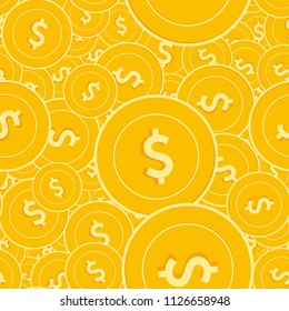 American dollar coins seamless pattern. Graceful scattered USD coins. Big win or success concept. USA scattered flat money pattern. Coin tile vector illustration.