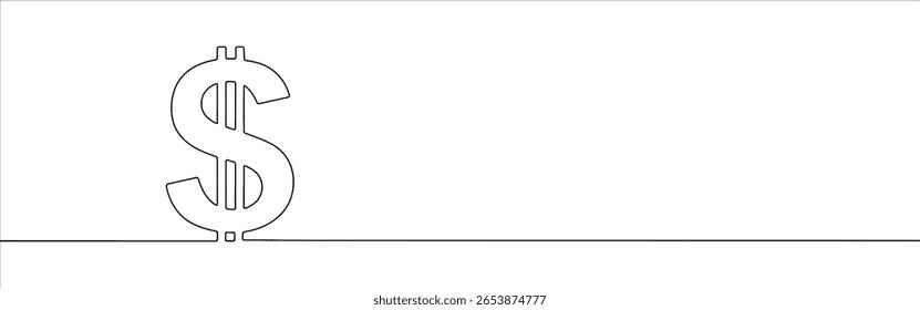 Dibujo continuo de una línea de moneda de dólar estadounidense. Símbolo del dólar. Ilustración vectorial.