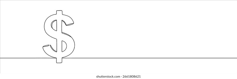 Dibujo continuo de una línea de moneda de dólar estadounidense. Símbolo del dólar. Ilustración vectorial.