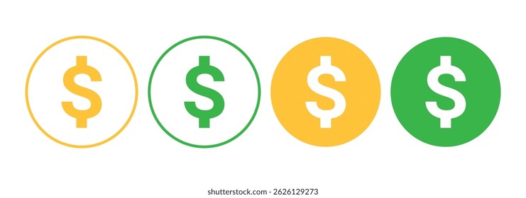American dollar currency. Finance icons. Dollar coin vector icons set. Vector illustration