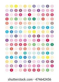 American dollar dots,colorful printable planner stickers for projects.Vector clipart.Clipart