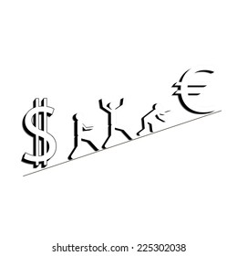 American dollar and the euro. Rising or falling currency