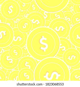 American dollar gold coins seamless pattern. Fascinating scattered yellow USD coins. Success concept. USA money pattern. Coin vector illustration.