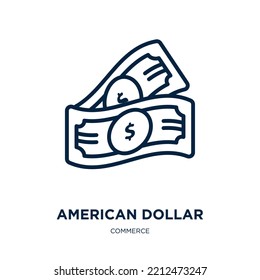 american dollar icon from commerce collection. Thin linear american dollar, bank, cash outline icon isolated on white background. Line vector american dollar sign, symbol for web and mobile