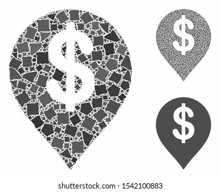 American Dollar marker composition of rugged pieces in different sizes and color hues, based on American Dollar marker icon. Vector joggly pieces are combined into composition.