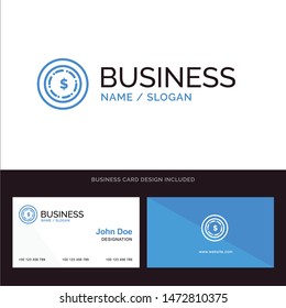 American, Dollar, Money Blue Business logo and Business Card Template. Front and Back Design