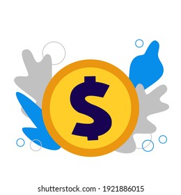 American dollar money vector stock illustration. Golden coin with background isolated on white. Concept of win, money cashback, reward, currency exchange, business or finance. Dollar coin Eps drawing