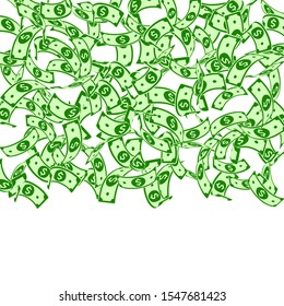 American dollar notes falling. Floating USD bills on white background. USA money. Creative vector illustration. Radiant jackpot, wealth or success concept.