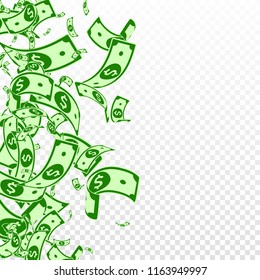 American dollar notes falling. Messy USD bills on transparent background. USA money. Cool vector illustration. Pleasant jackpot, wealth or success concept.