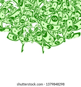 American dollar notes falling. Messy USD bills on white background. USA money. Curious vector illustration. Bizarre jackpot, wealth or success concept.