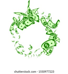 American dollar notes falling. Messy USD bills on white background. USA money. Cool vector illustration. Creative jackpot, wealth or success concept.
