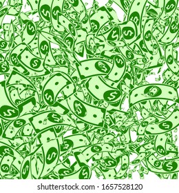 American dollar notes falling. Messy USD bills on white background. USA money. Creative vector illustration. Divine jackpot, wealth or success concept.