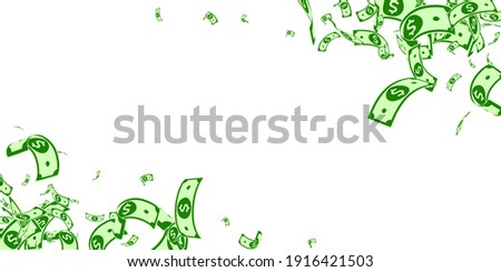American dollar notes falling. Messy USD bills on white background. USA money. Curious vector illustration. Delightful jackpot, wealth or success concept.