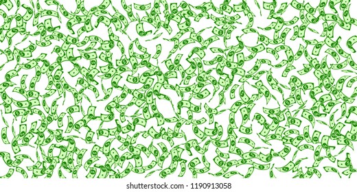 American dollar notes falling. Sparse USD bills on white background. USA money. Curious vector illustration. Posh jackpot, wealth or success concept.