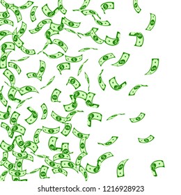 American dollar notes falling. Sparse USD bills on white background. USA money. Comely vector illustration. Posh jackpot, wealth or success concept.