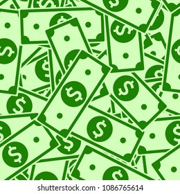 American dollar notes seamless pattern. Scattered USD bills. USA big flat money. Jackpot, wealth or success concept. Vector illustration.