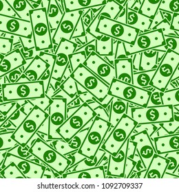 American dollar notes seamless pattern. Scattered USD bills. USA random flat money. Jackpot, wealth or success concept. Vector illustration.