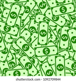 American dollar notes seamless pattern. Scattered USD bills. USA cartoon flat money. Jackpot, wealth or success concept. Vector illustration.