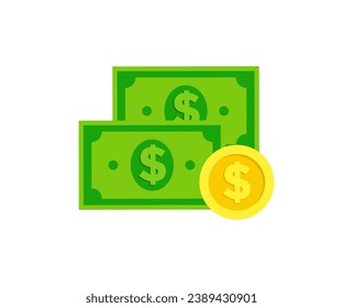 American Dollar paper notes and american cent coin. Cash money. Finance icon. Financial infographic elements and symbols for web design vector design and illustration.