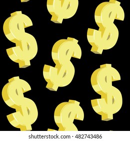 American dollar seamless pattern. Money cash symbols on black background. 