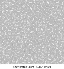 American dollar silver coins seamless pattern. Comely scattered black and white USD coins. Success concept. USA money pattern. Coin vector illustration.