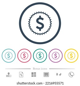 American dollar sticker alternate flat color icons in round outlines. 6 bonus icons included.