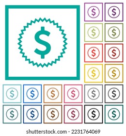 American dollar sticker alternate flat color icons with quadrant frames on white background