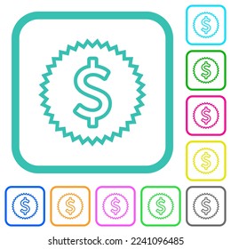 American dollar sticker outline vivid colored flat icons in curved borders on white background