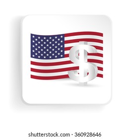  American Dollar symbol with flag of USA - finance sign icon. Vector illustration.