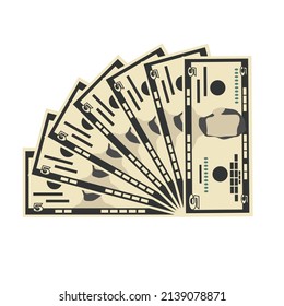 Amerikanische Dollar-Vektorgrafik. US-Geld-Paket-Banknoten. Papier Geld 5 USD. Flacher Stil. Einzeln auf weißem Hintergrund. Einfaches minimales Design.