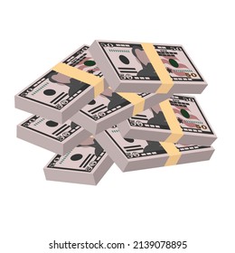 Ilustración vectorial del dólar estadounidense. Billetes en el paquete de billetes estadounidenses. Dinero en papel 50 USD. Estilo plano. Aislado sobre fondo blanco. Diseño sencillo y mínimo.