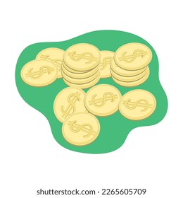 Monedas metálicas en dólares estadounidenses. Ilustración vectorial. Monedas de oro, céntimos. Moneda. Fondo aislado.	