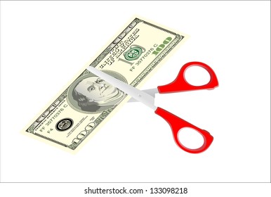 american dollars with scissors, one hundred