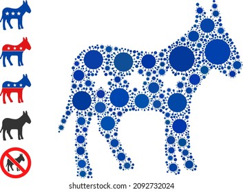 American donkey mosaic icon. Vector collage is designed with scattered covid icons. Virus collage american donkey icon, and more icons. American donkey collage for epidemic images.