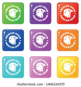 American dream eagle icons set 9 color collection isolated on white for any design