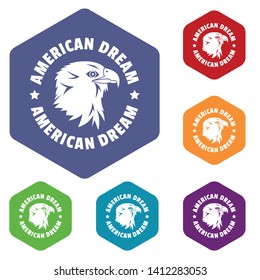 American dream eagle icons vector colorful hexahedron set collection isolated on white 