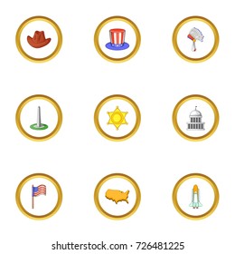 American dream icons set. Cartoon style set of 9 american dream vector icons for web design